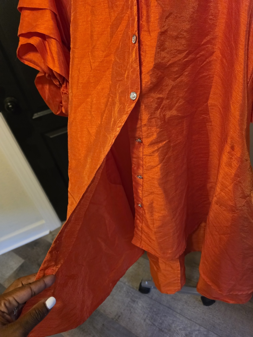 Bright Orange Button-Up Tunic Shirt - Picture 4 of 5